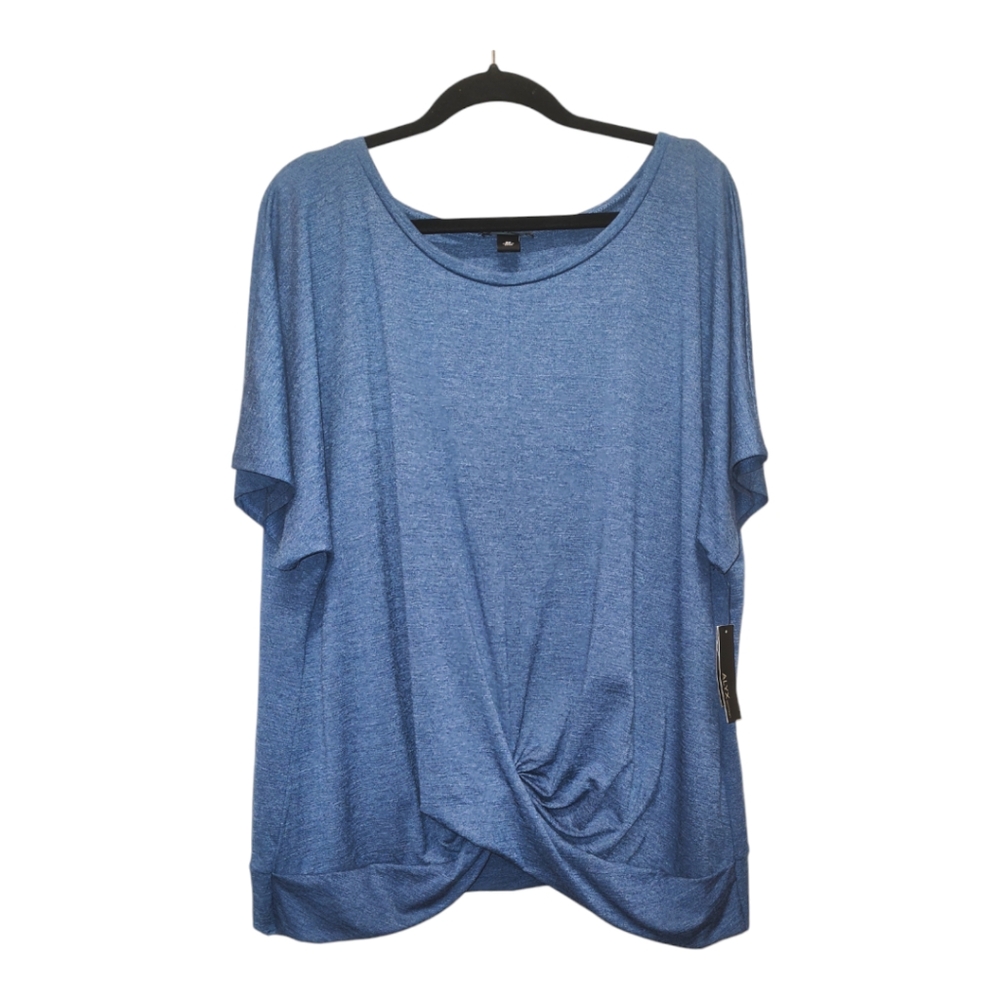 "Alyx Woman" Blue Short Sleeve Twist-Hem Blouse Shirt Top Size 3X